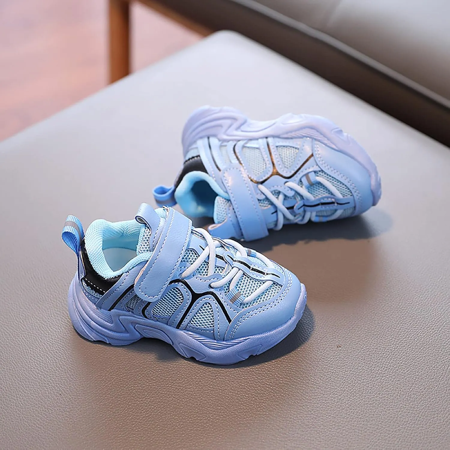Kids Sneaker with Adjustable Strap, Comfort Support School Running Sport Shoes for Boys Girls Mesh Breathable