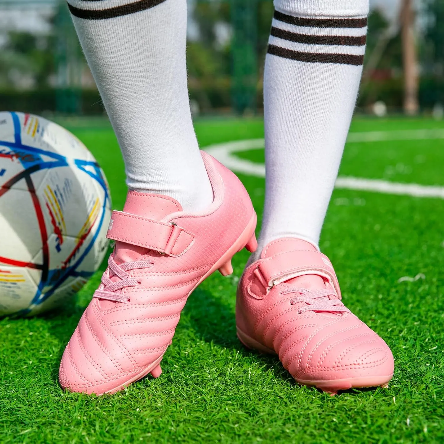 Kids Soccer Cleats Boys Girls Athletic Outdoor Firm Ground Youth Football Shoes(Little Kid/Big Kid)