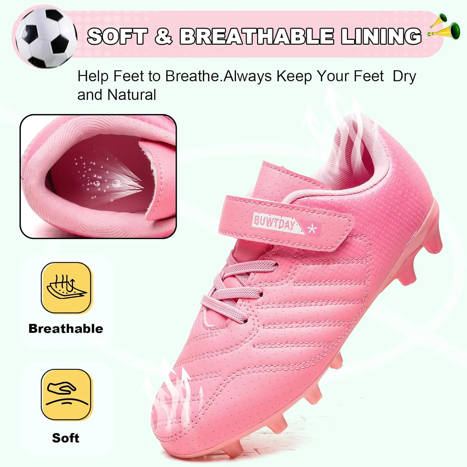 Kids Soccer Cleats Boys Girls Athletic Outdoor Firm Ground Youth Football Shoes(Little Kid/Big Kid)