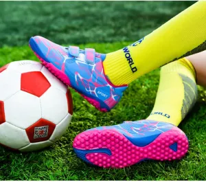 Kids Soccer Cleats Boys Girls Turf/FG/AG Athletic Football Shoes with and Multiple Stud Low-Top Leather Upper Sneakers
