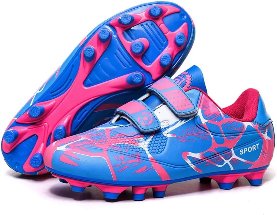 Kids Soccer Cleats Boys Girls Turf/FG/AG Athletic Football Shoes with and Multiple Stud Low-Top Leather Upper Sneakers