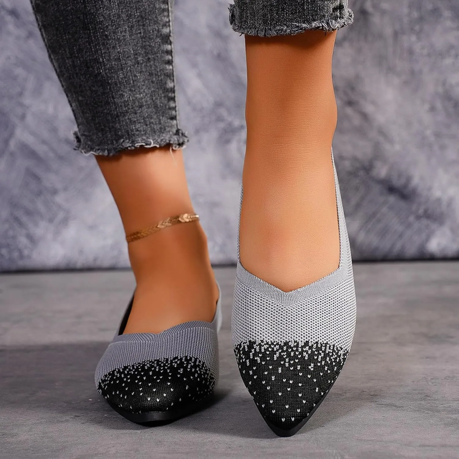Ladies Casual Colorblocking Mesh Breathable Shallow Mouth Pointed Toe Flat Shoes Single Shoes Soybean Shoes Casual Shoes Fashion Sandals Women