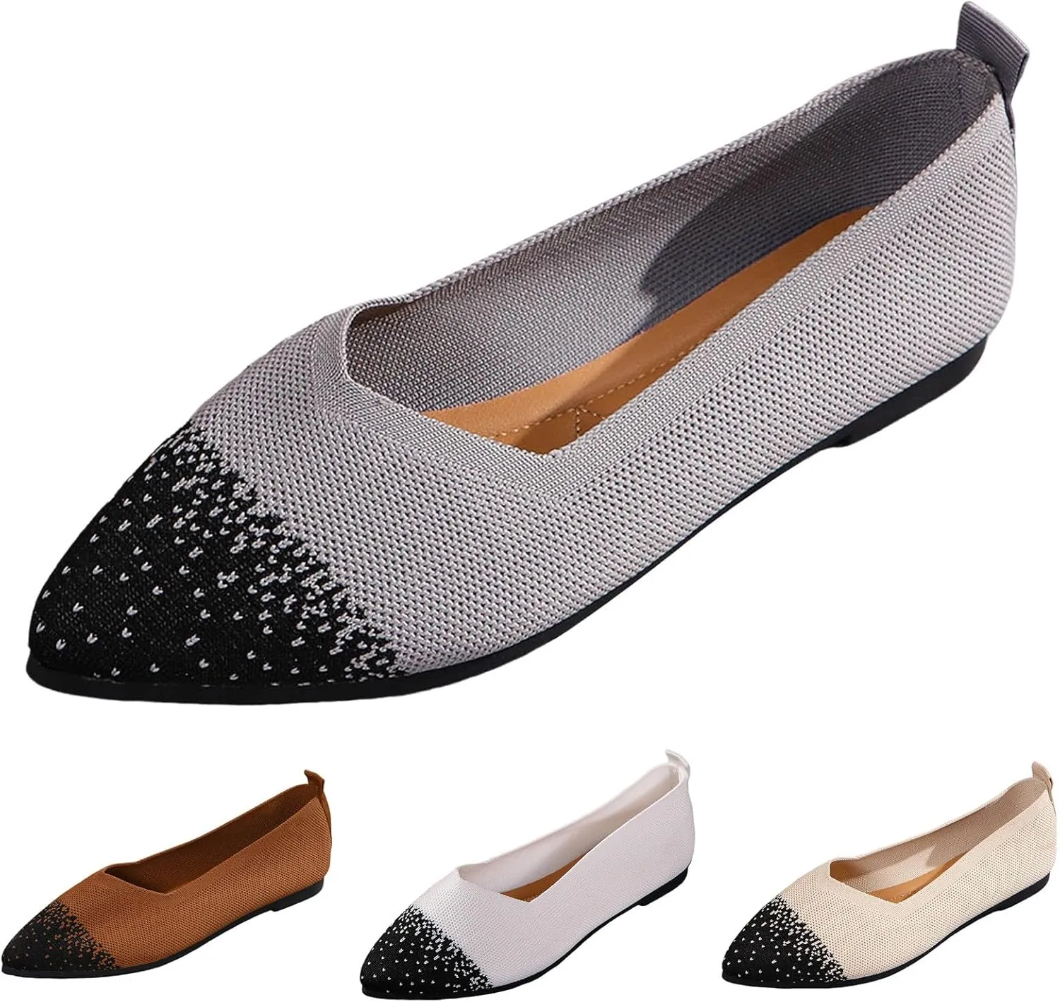 Ladies Casual Colorblocking Mesh Breathable Shallow Mouth Pointed Toe Flat Shoes Single Shoes Soybean Shoes Casual Shoes Fashion Sandals Women