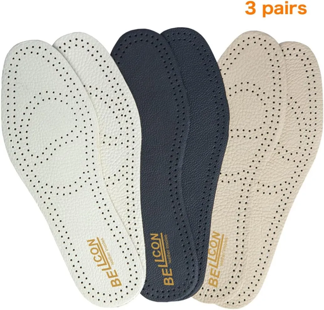 Leather Insoles for Men Black Leather Inserts for Men Boots Nonslip Shoe Pads for Flats Comfort Thick Cushioning Shoe Liners for Odor Eater and Sweat Absorbing(3 Pairs/Mens US 12-12.5)
