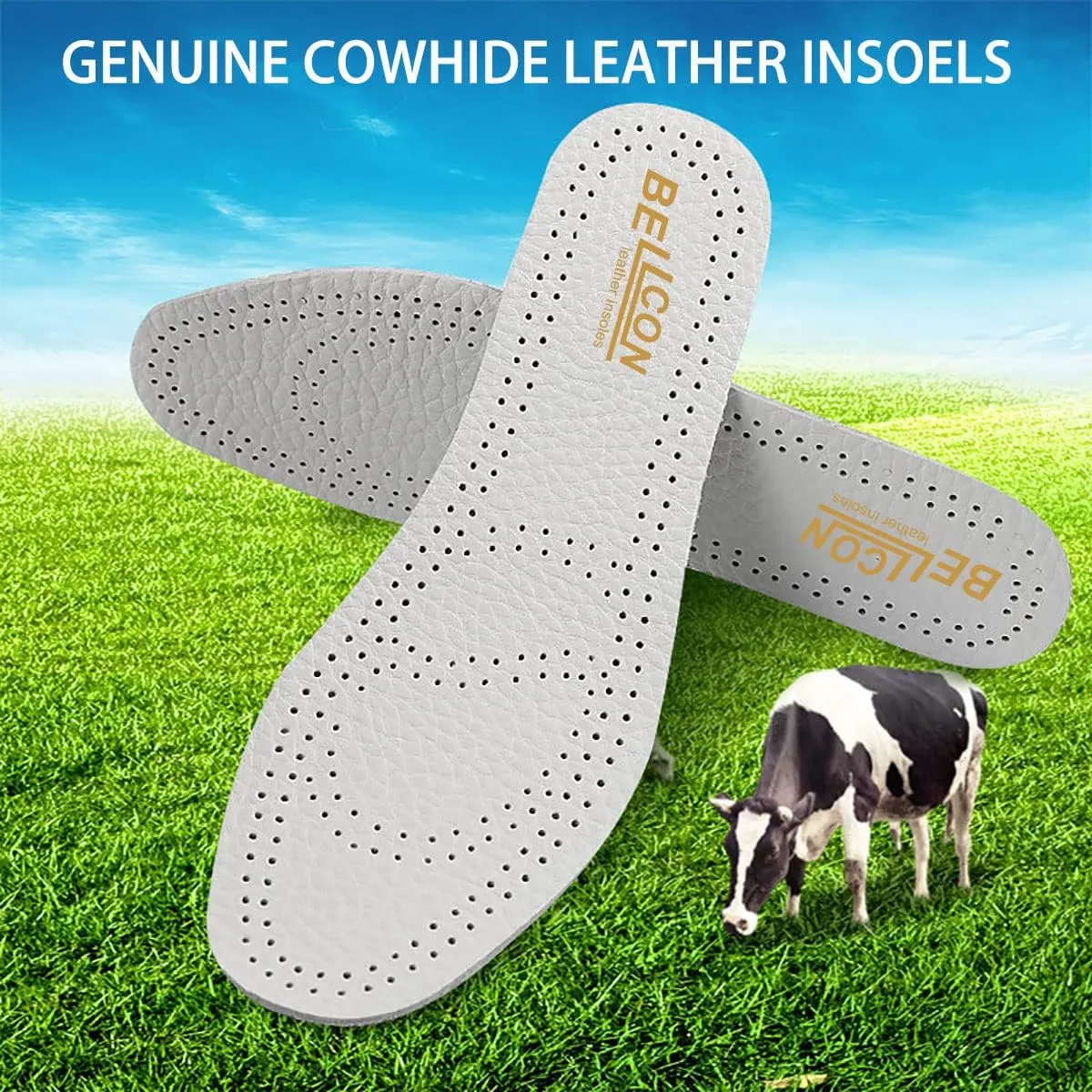 Leather Insoles for Men Black Leather Inserts for Men Boots Nonslip Shoe Pads for Flats Comfort Thick Cushioning Shoe Liners for Odor Eater and Sweat Absorbing(3 Pairs/Mens US 12-12.5)