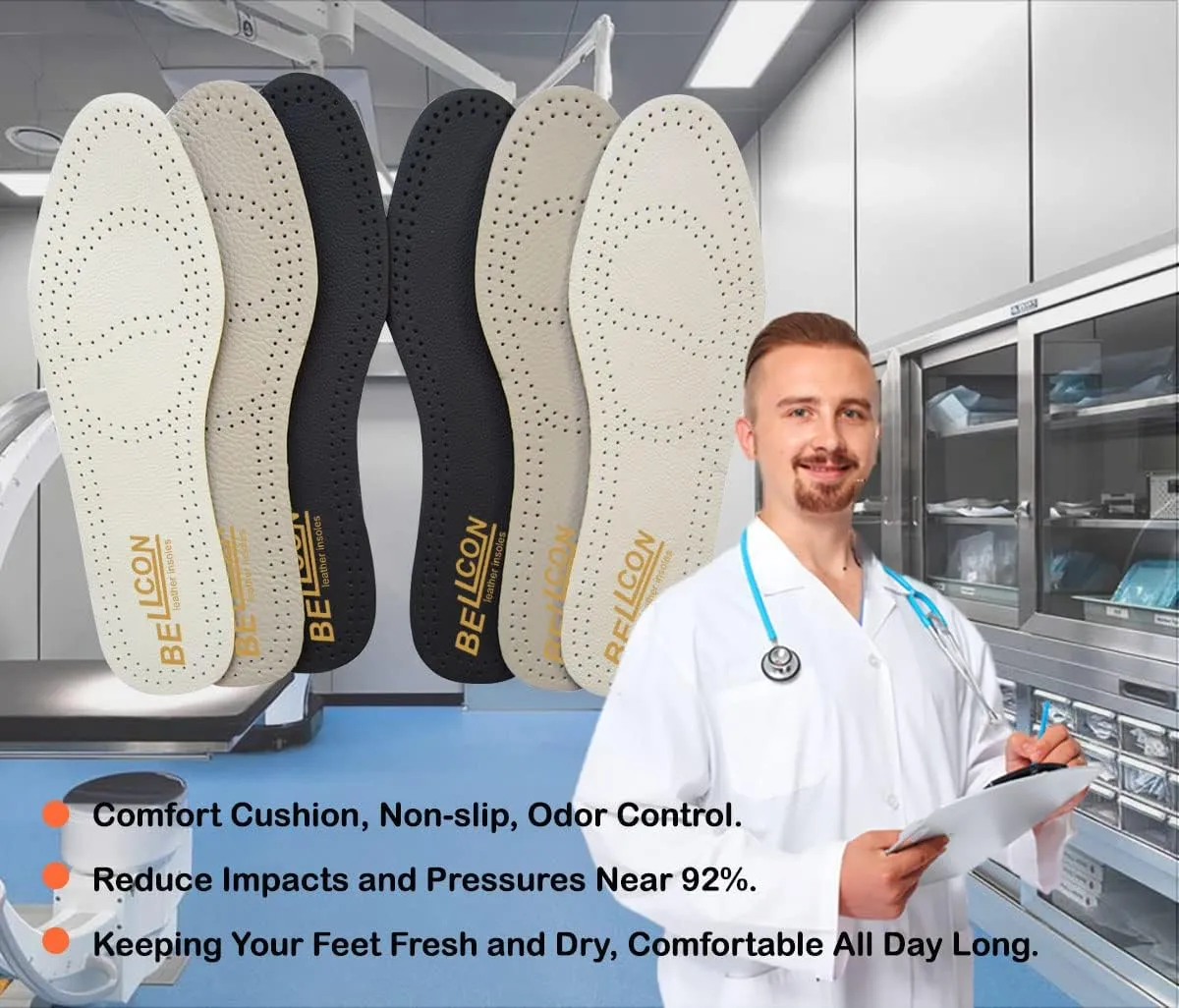 Leather Insoles for Men Black Leather Inserts for Men Boots Nonslip Shoe Pads for Flats Comfort Thick Cushioning Shoe Liners for Odor Eater and Sweat Absorbing(3 Pairs/Mens US 12-12.5)