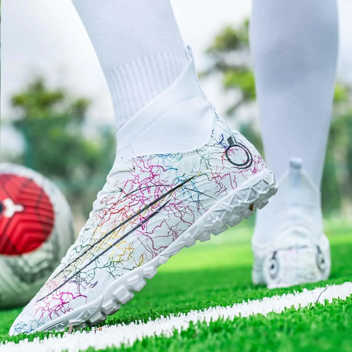 MEBAMY Unisex High top Soccer Boots Outdoor Athletic Sneaker Turf Football Shoes SD