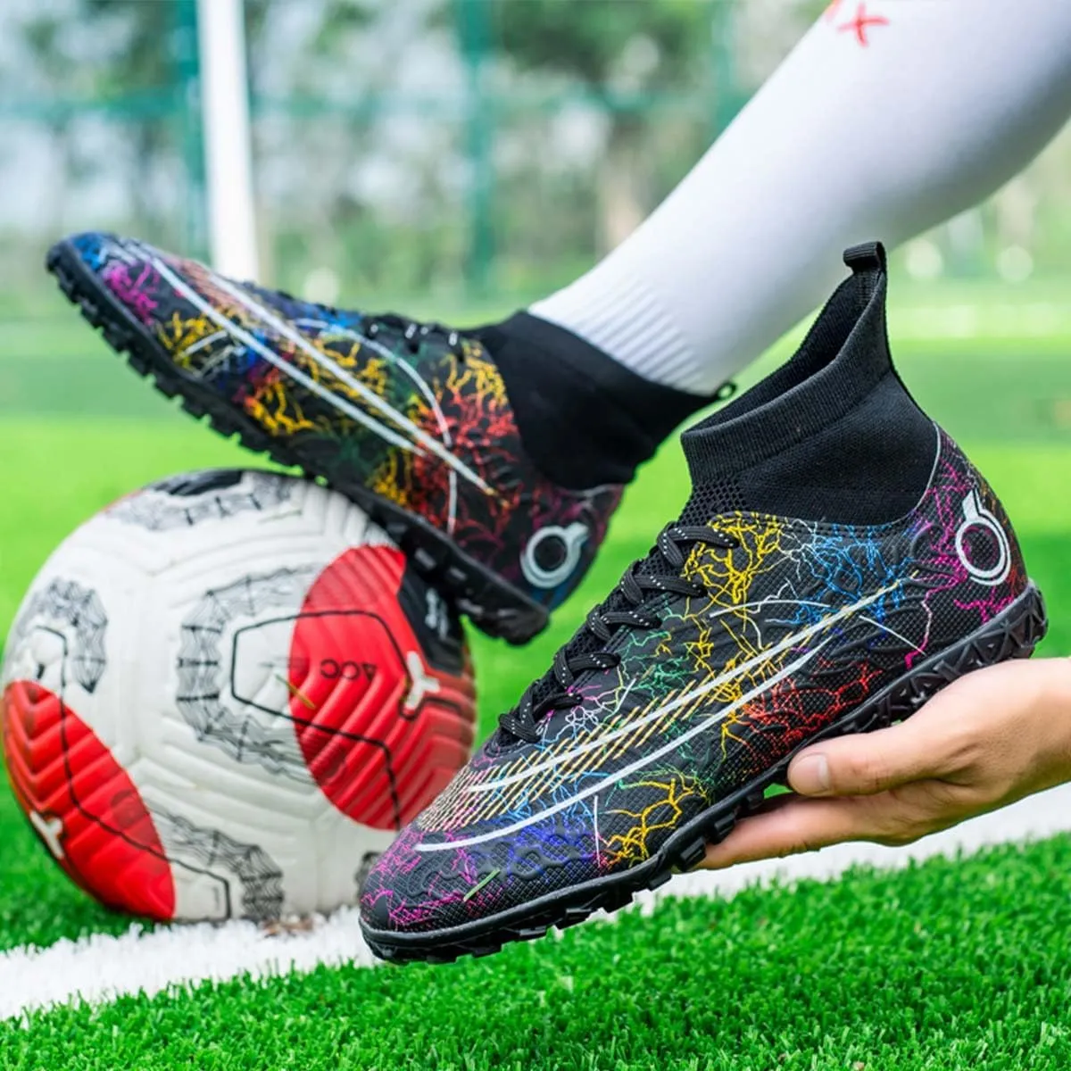 MEBAMY Unisex High top Soccer Boots Outdoor Athletic Sneaker Turf Football Shoes SD