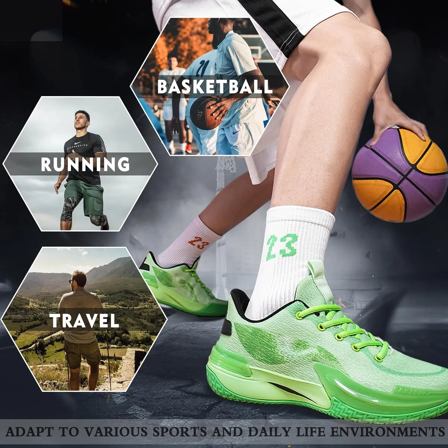 Men Graffiti Basketball Shoes High-Top Sports Shoes Anti-Slip Rubber Soles Indoor Outdoor Sports Running Training Streetwear