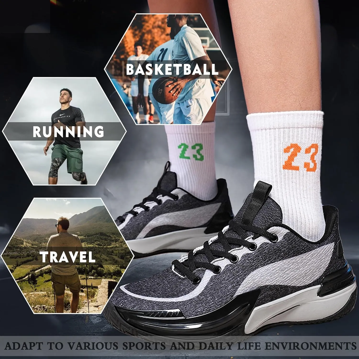 Men Graffiti Basketball Shoes High-Top Sports Shoes Anti-Slip Rubber Soles Indoor Outdoor Sports Running Training Streetwear