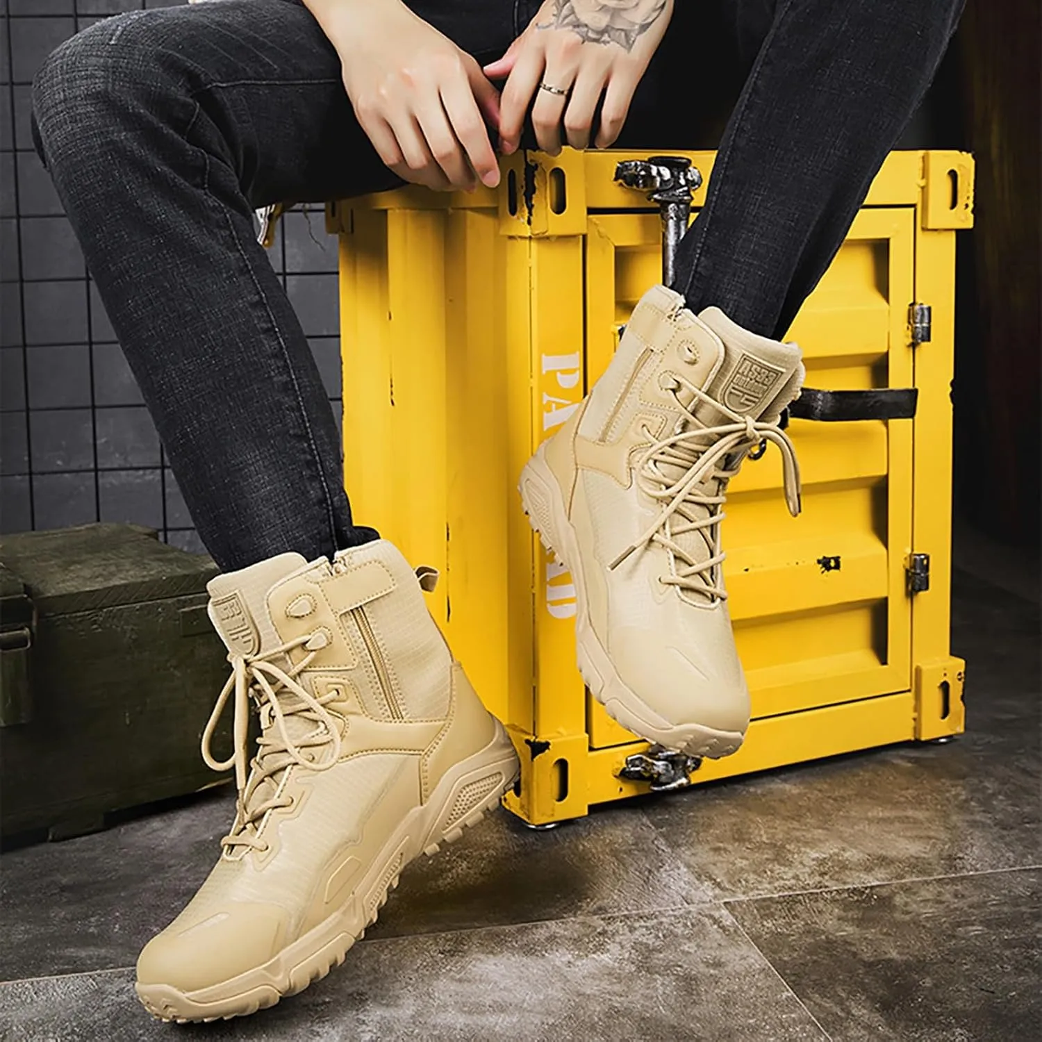 Men Military Boots Tactical Boots Combat Boots Breathable Police Patrol Boots Lightweight Army Boots Waterproof Hiking Boots