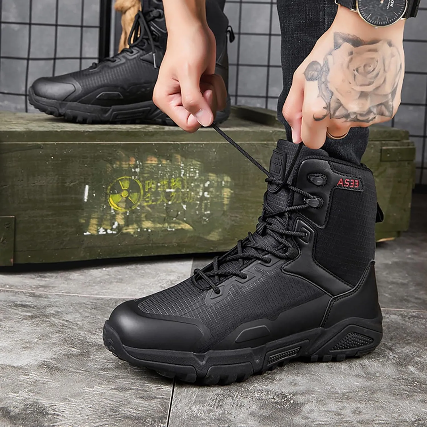 Men Military Boots Tactical Boots Combat Boots Breathable Police Patrol Boots Lightweight Army Boots Waterproof Hiking Boots