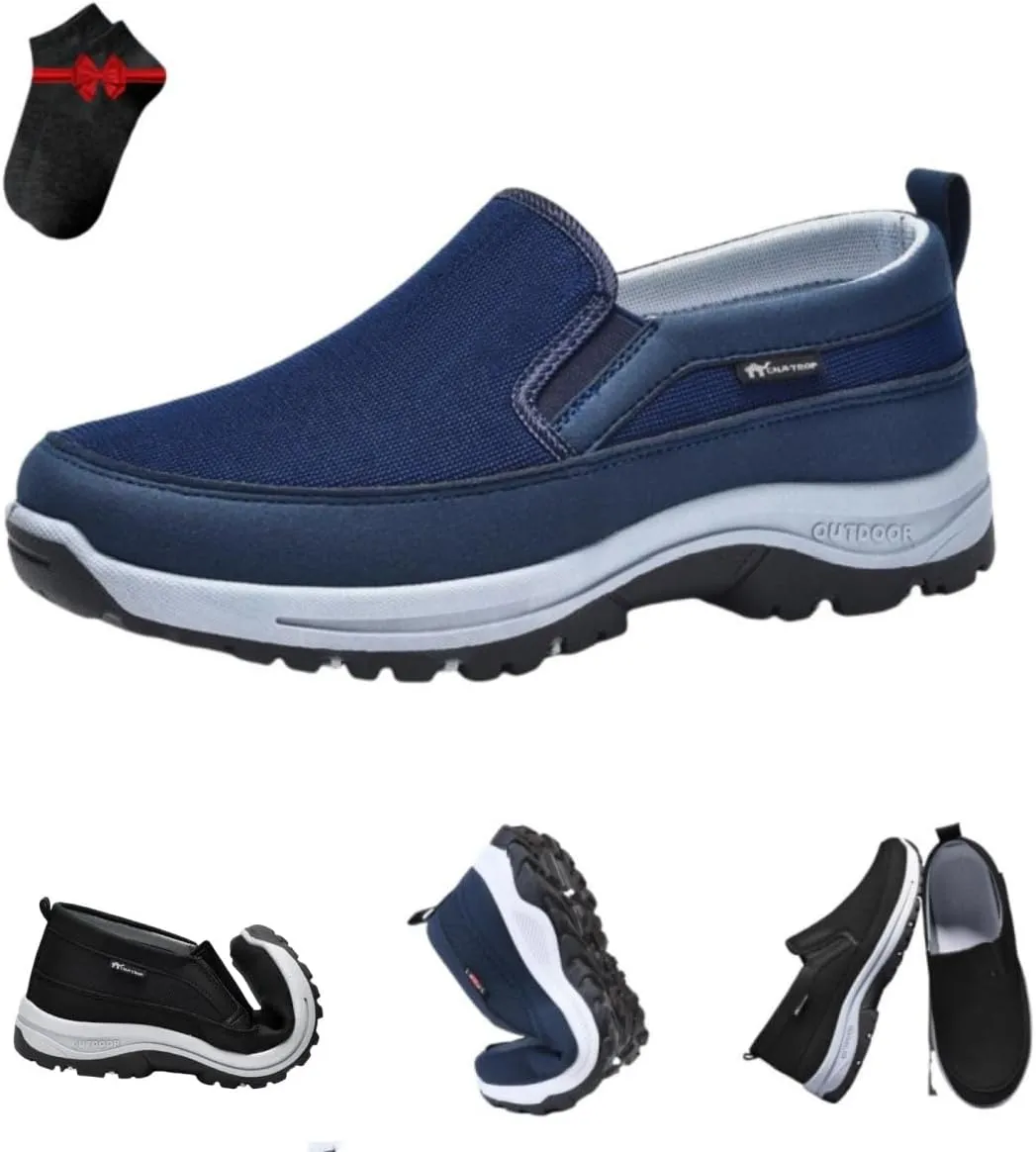 Men's Arch Support Slip-On Canvas Loafers,Outdoor Comfort Orthopedic Non Slip Sneakers,Mesh Breathable Walking Shoes