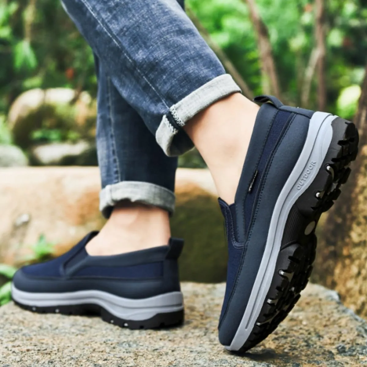 Men's Arch Support Slip-On Canvas Loafers,Outdoor Comfort Orthopedic Non Slip Sneakers,Mesh Breathable Walking Shoes