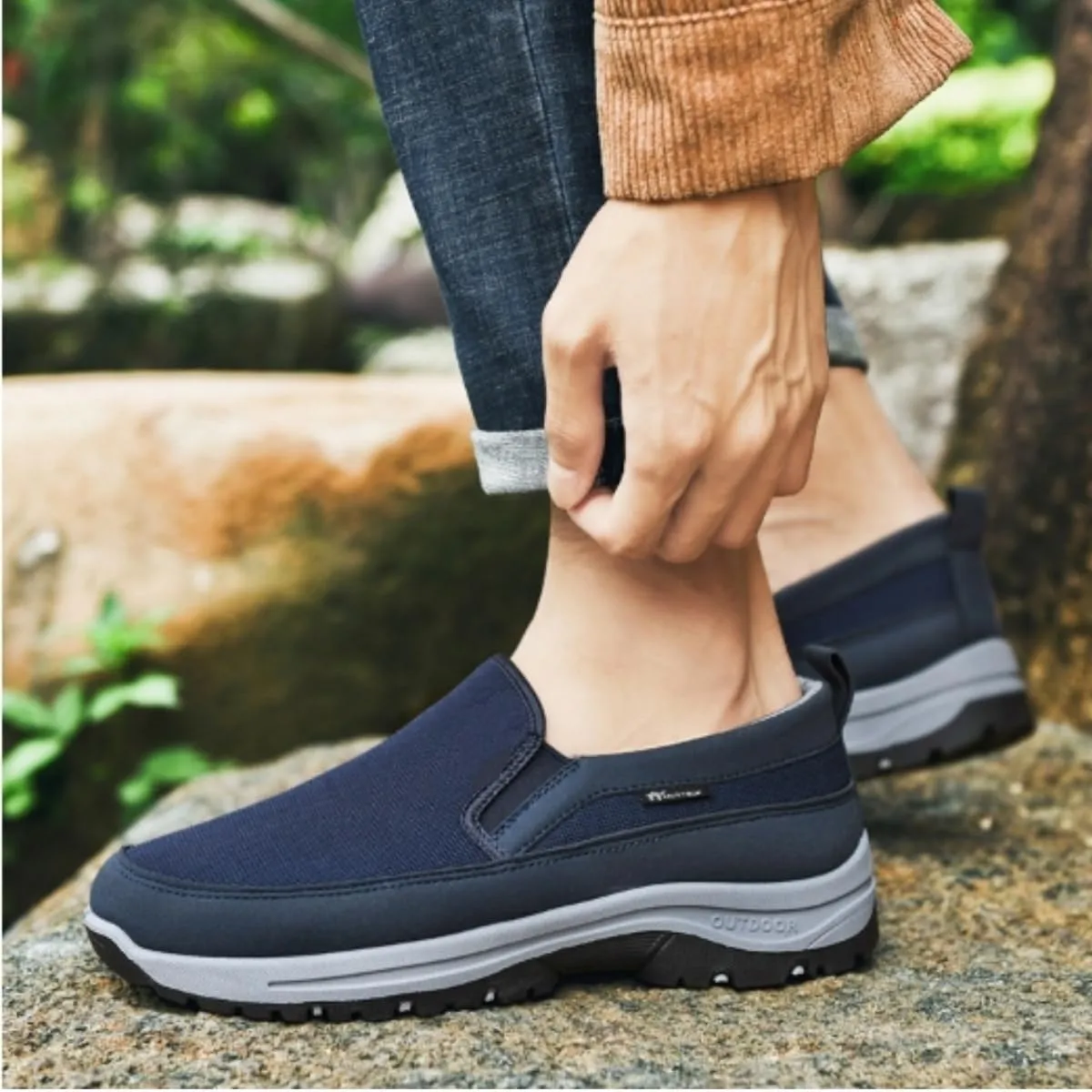 Men's Arch Support Slip-On Canvas Loafers,Outdoor Comfort Orthopedic Non Slip Sneakers,Mesh Breathable Walking Shoes