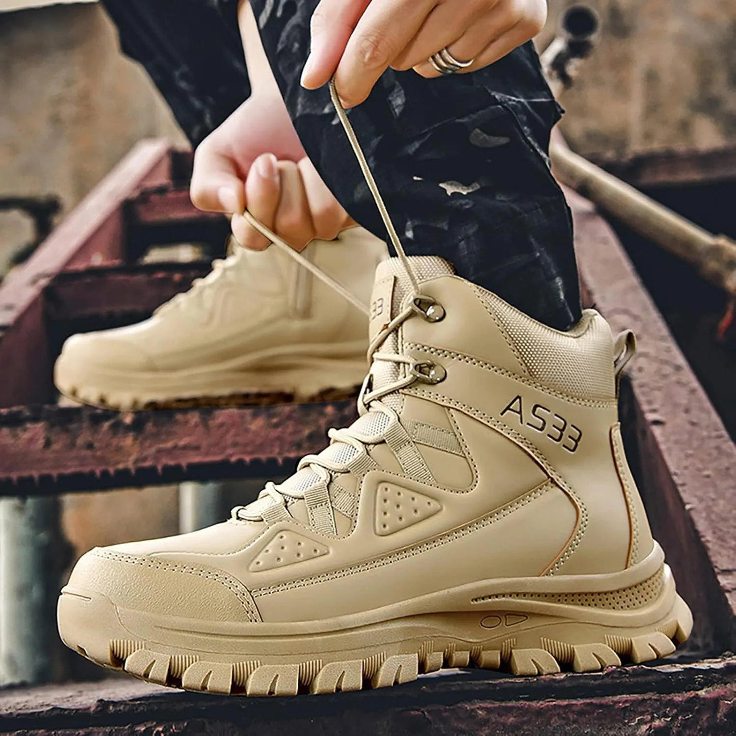 Mens Combat Boots Breathable Police Patrol Boots Lightweight Army Boots Waterproof Hiking Boots Military Tactical Boots
