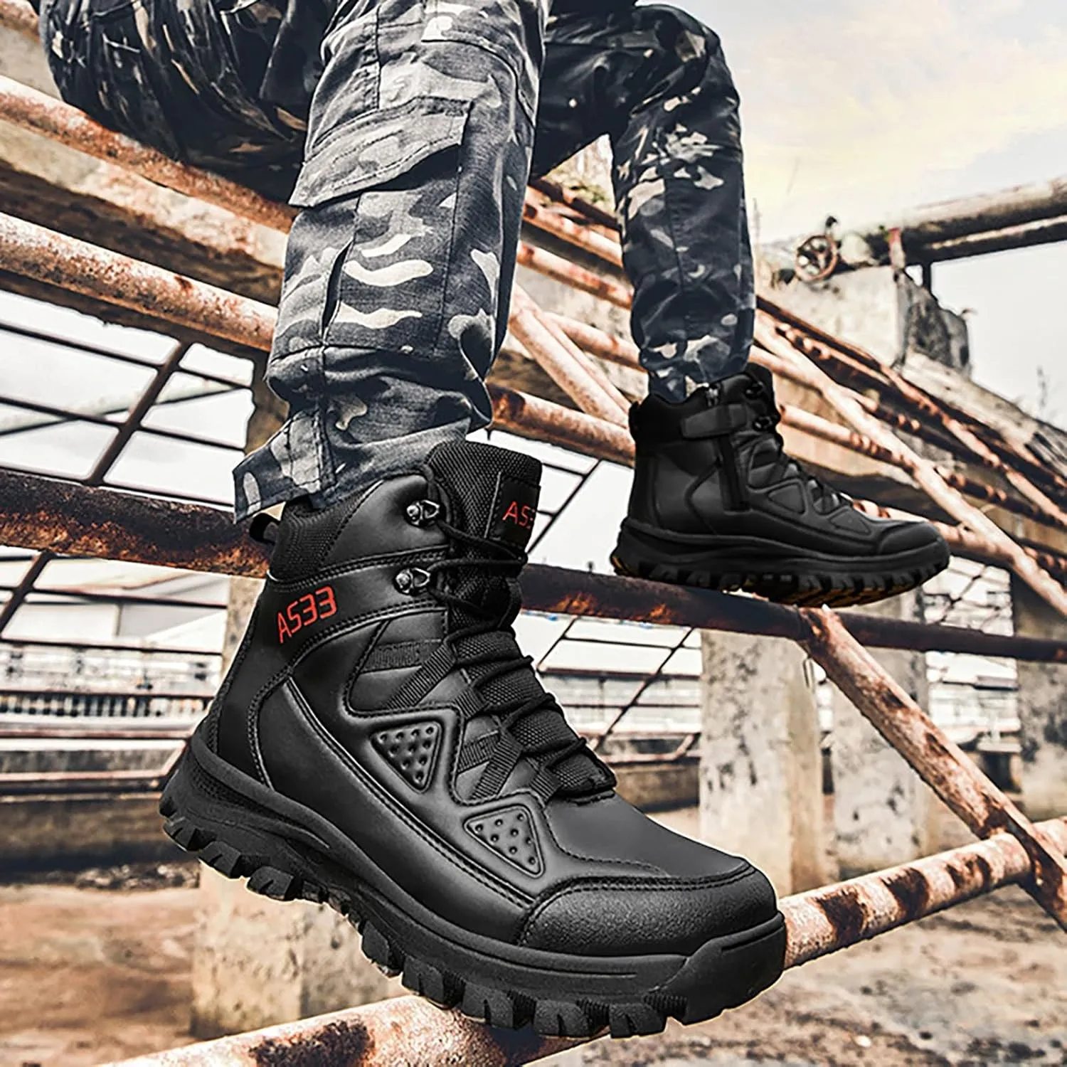 Mens Combat Boots Breathable Police Patrol Boots Lightweight Army Boots Waterproof Hiking Boots Military Tactical Boots