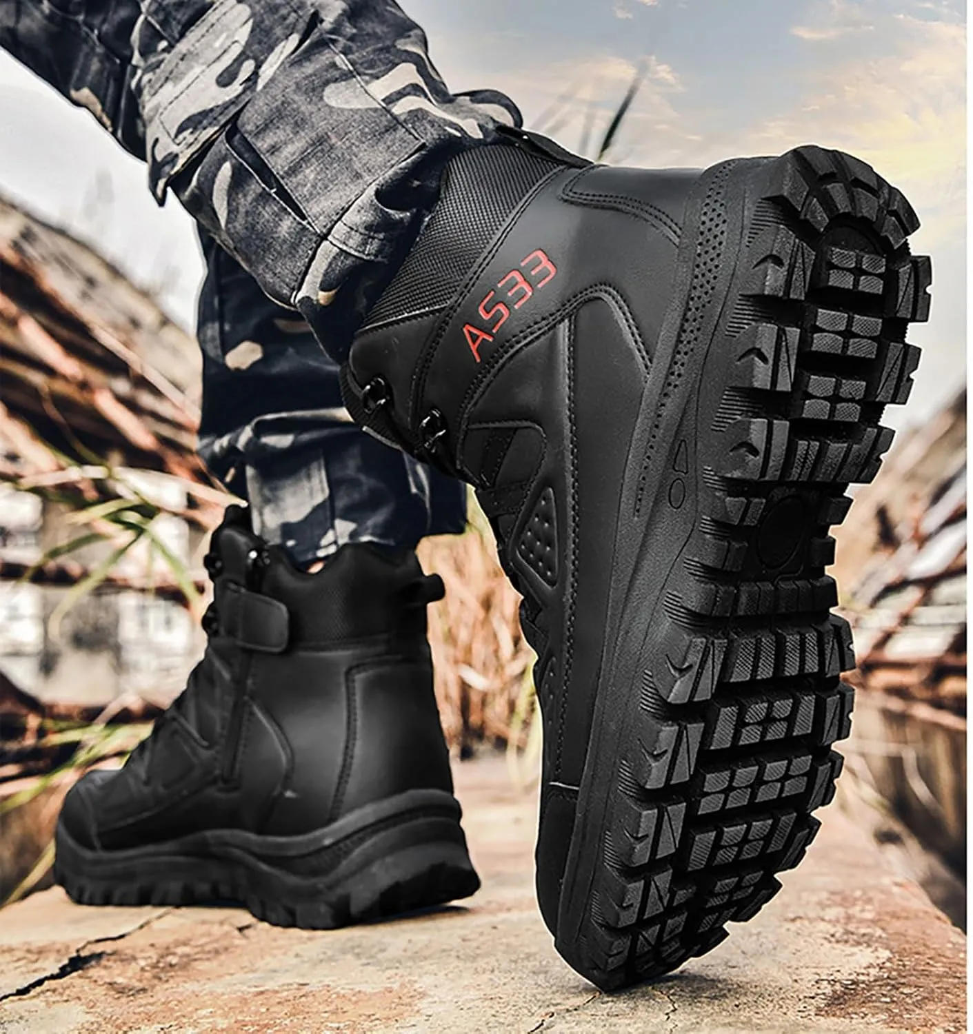 Mens Combat Boots Breathable Police Patrol Boots Lightweight Army Boots Waterproof Hiking Boots Military Tactical Boots