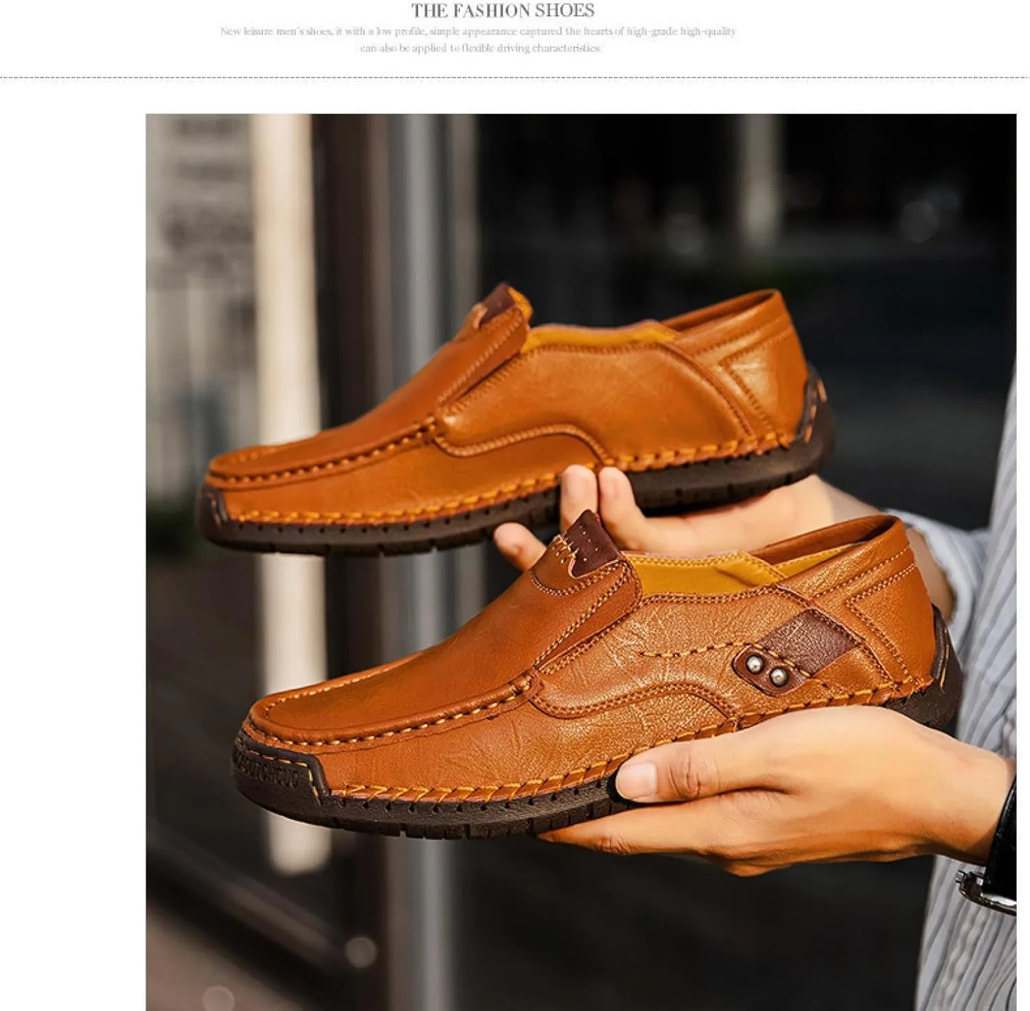 Men's Leather Loafers Slide-in Shoes, Casual Fashion Business Men's Office Driving Shoes