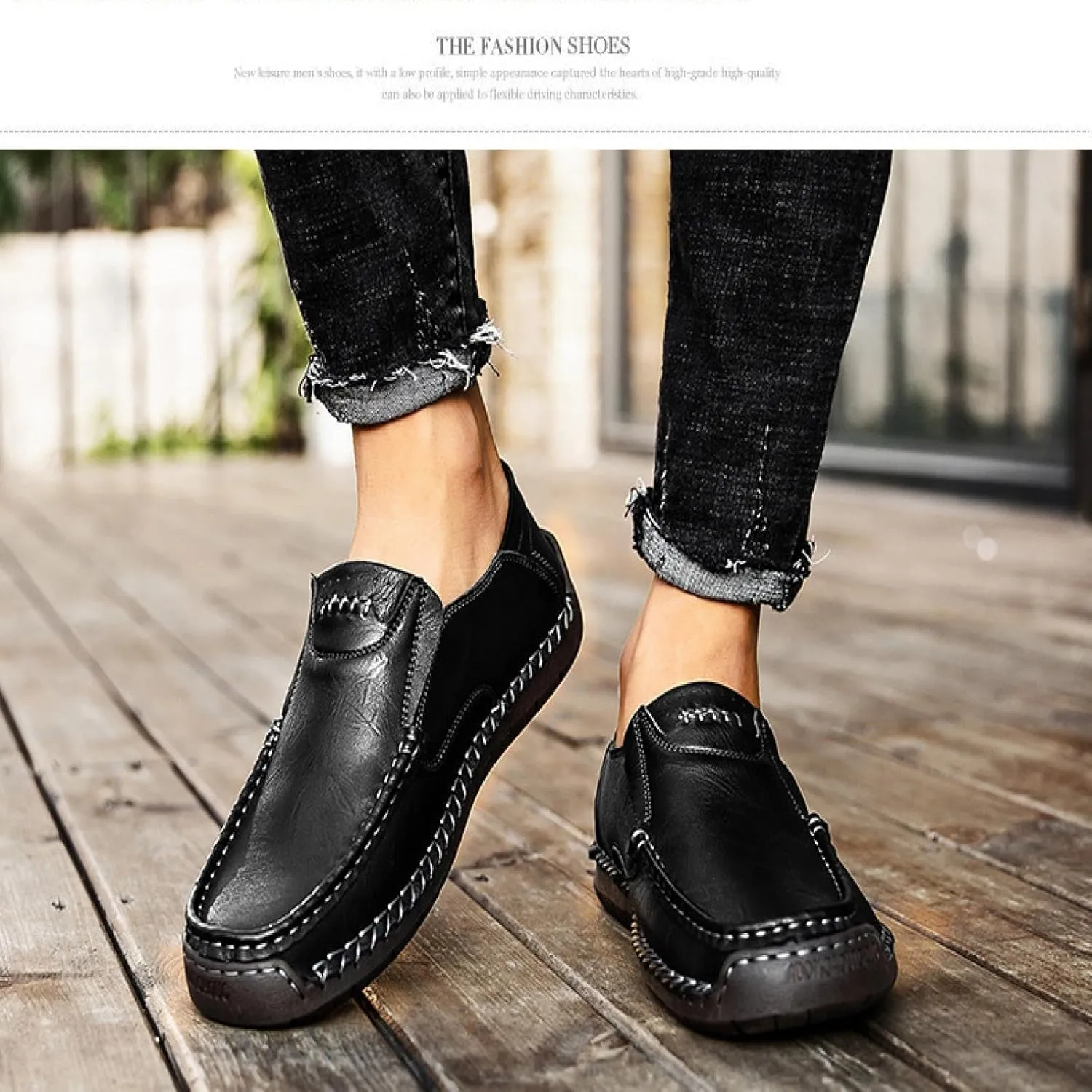 Men's Leather Loafers Slide-in Shoes, Casual Fashion Business Men's Office Driving Shoes