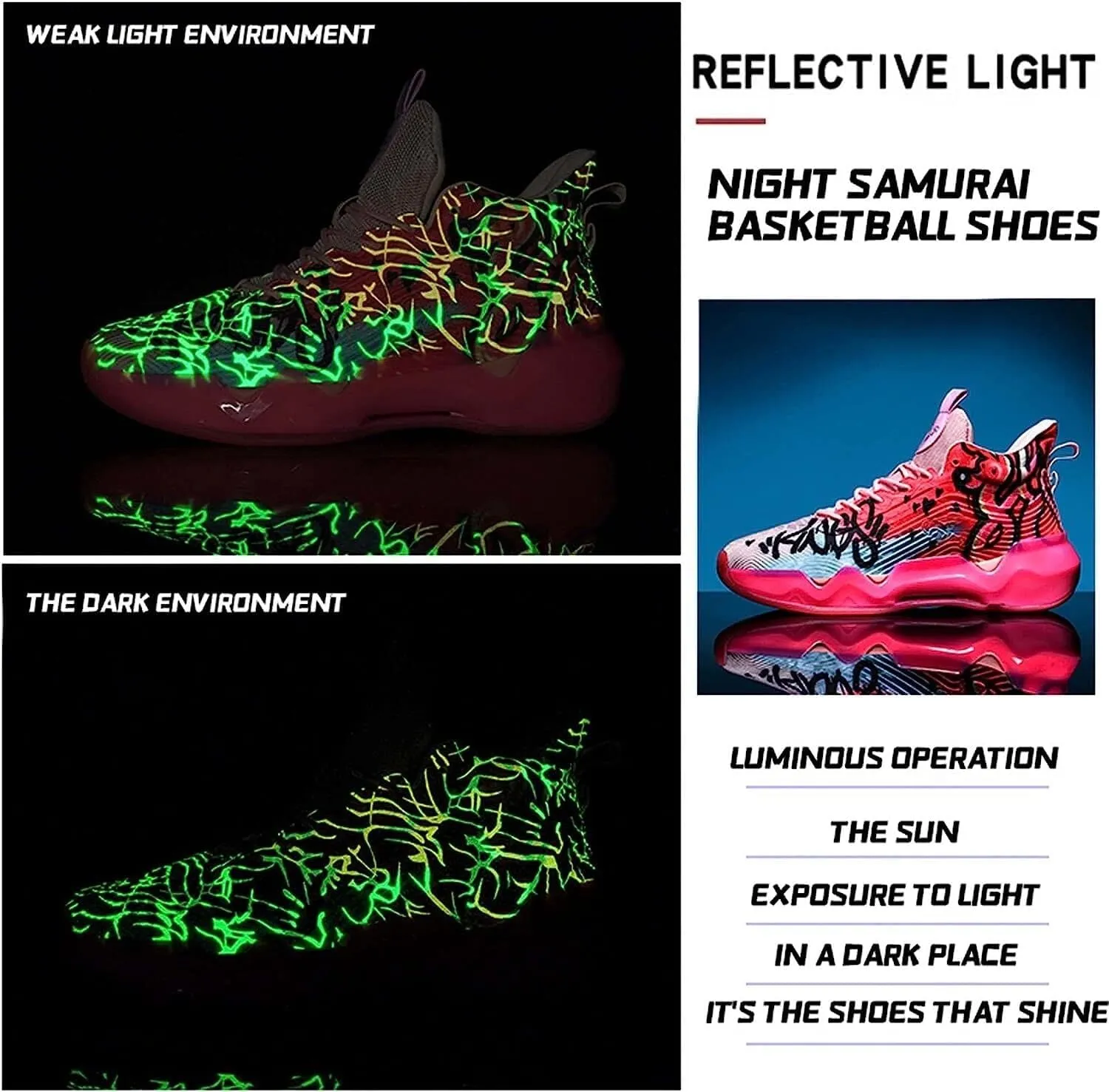 Men's Neutral Fluorescent Basketball Shoes Women's Shoes Super Light Sneakers high top Graffiti Style Combat Shoes