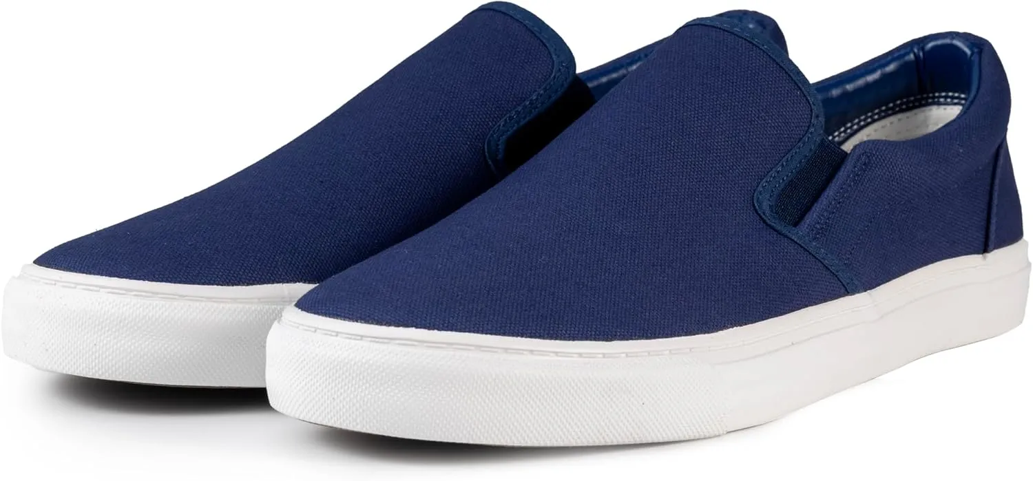 Men's Sneakers Classic Low Top Slip On Shoes Wide Canvas Skate Loafers Sneakers with Soft Insole Causal Dress Shoes for Men Comfortable Walking Shoes Slip on Sneakers for Men
