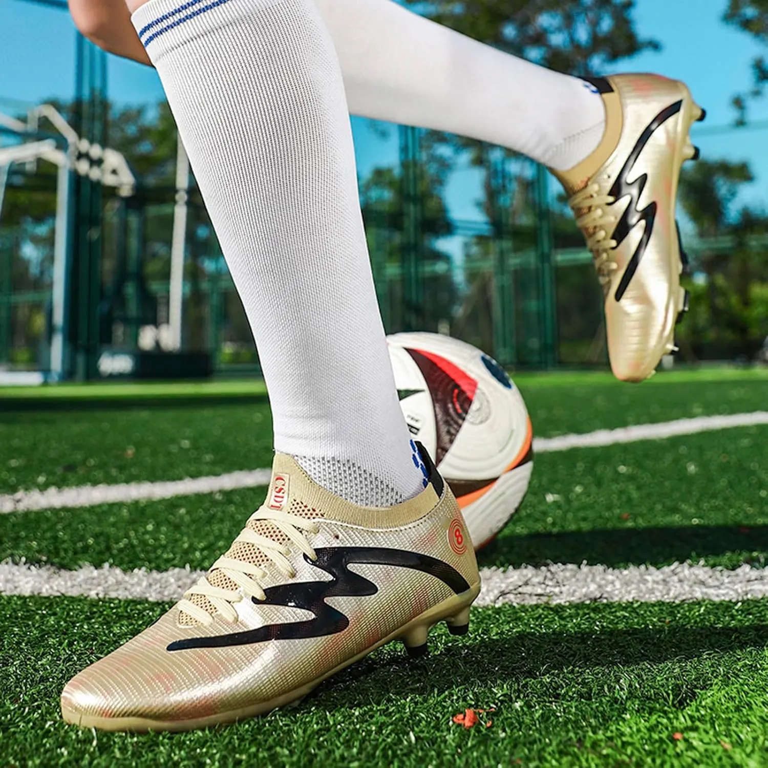 Men's Soccer Cleats Youth High-Top Football Cleats Firm Ground Turf Athletic Shoes Kids Football Shoes Lightweight Training Futsal Shoes