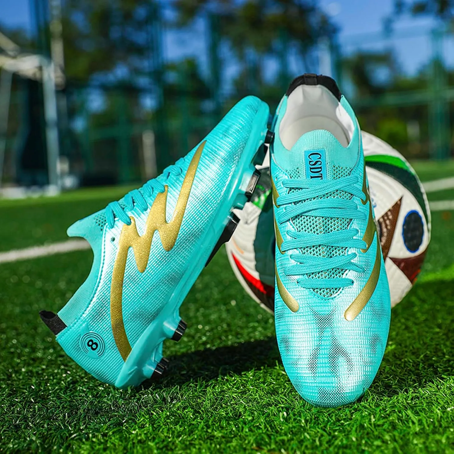 Men's Soccer Cleats Youth High-Top Football Cleats Firm Ground Turf Athletic Shoes Kids Football Shoes Lightweight Training Futsal Shoes