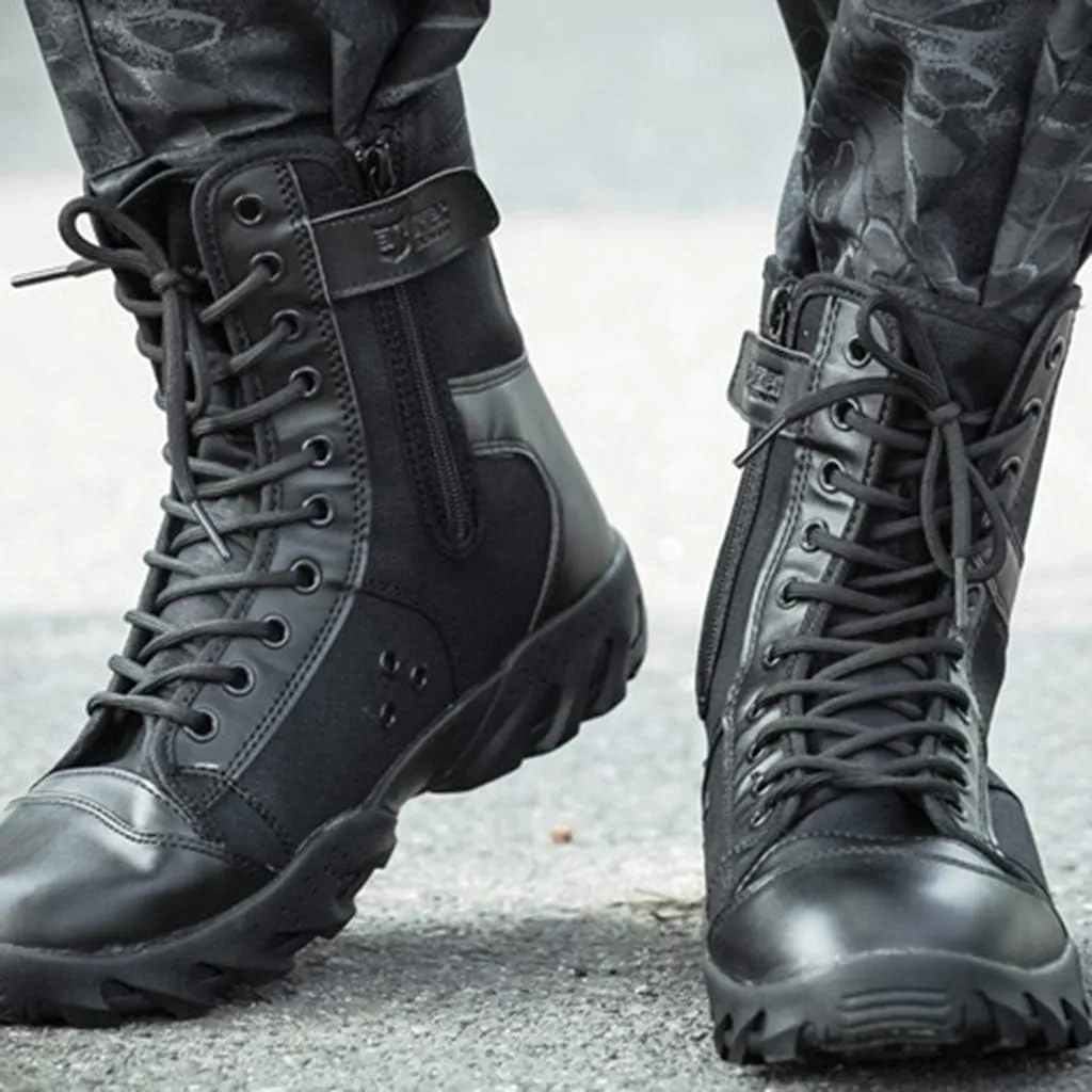 Men's Tactical Boot Lightweight High-Tops Breathable Combat Boots Outdoor Security Military Boots,Black- 46/UK 11.5/US 12