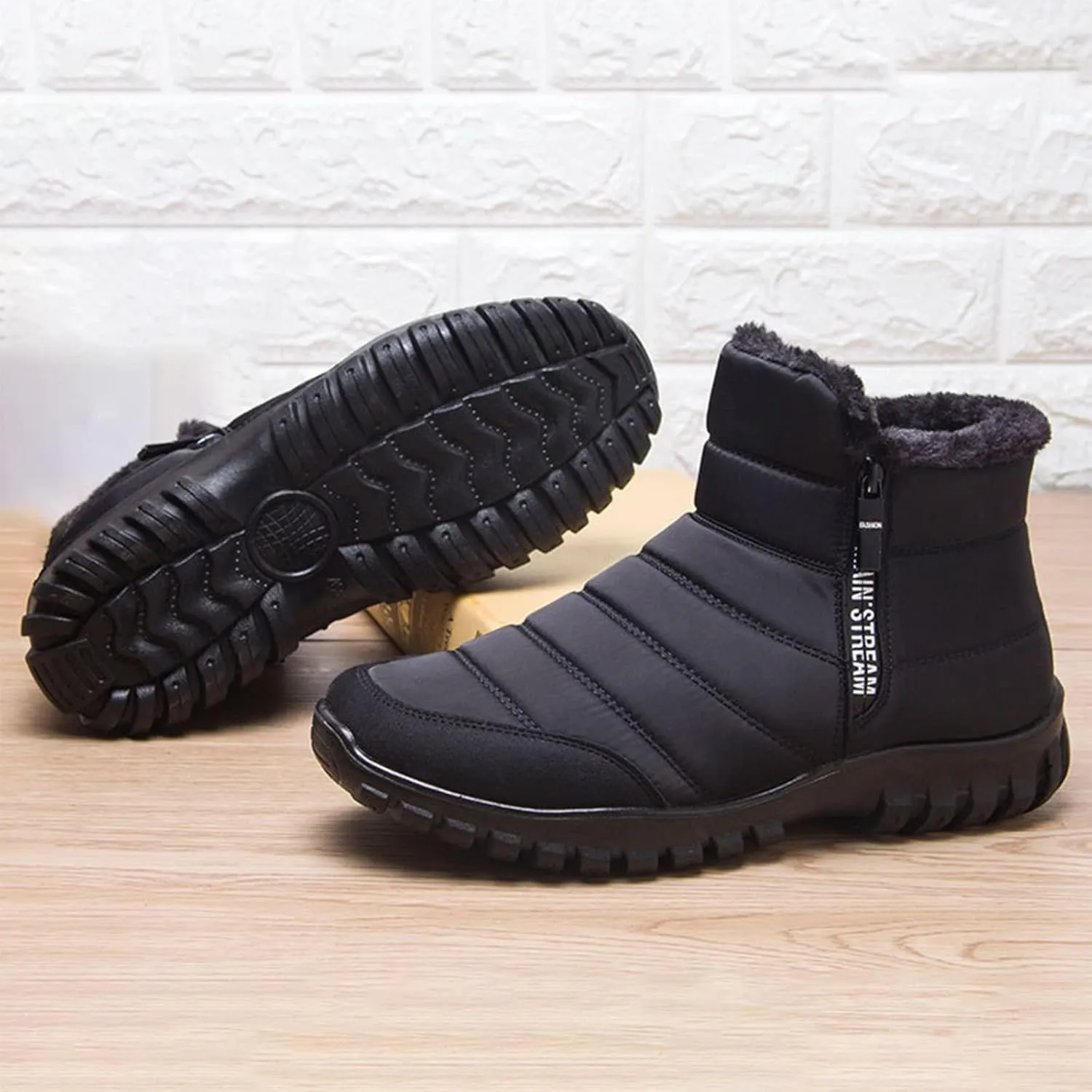 Men's Winter Warm Leather Snow Boots,Non-Slip Waterproof Soft Plush Warm Hiking Outdoor Camping Trekking Backpacking Shoes