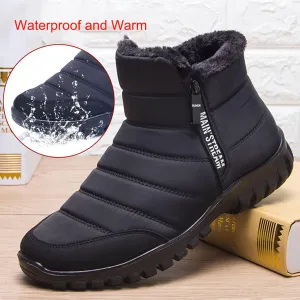 Men's Winter Warm Leather Snow Boots,Non-Slip Waterproof Soft Plush Warm Hiking Outdoor Camping Trekking Backpacking Shoes