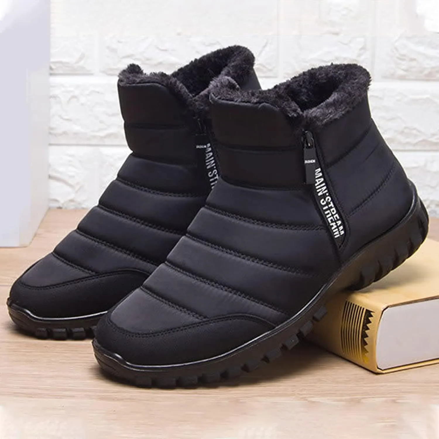 Men's Winter Warm Leather Snow Boots,Non-Slip Waterproof Soft Plush Warm Hiking Outdoor Camping Trekking Backpacking Shoes
