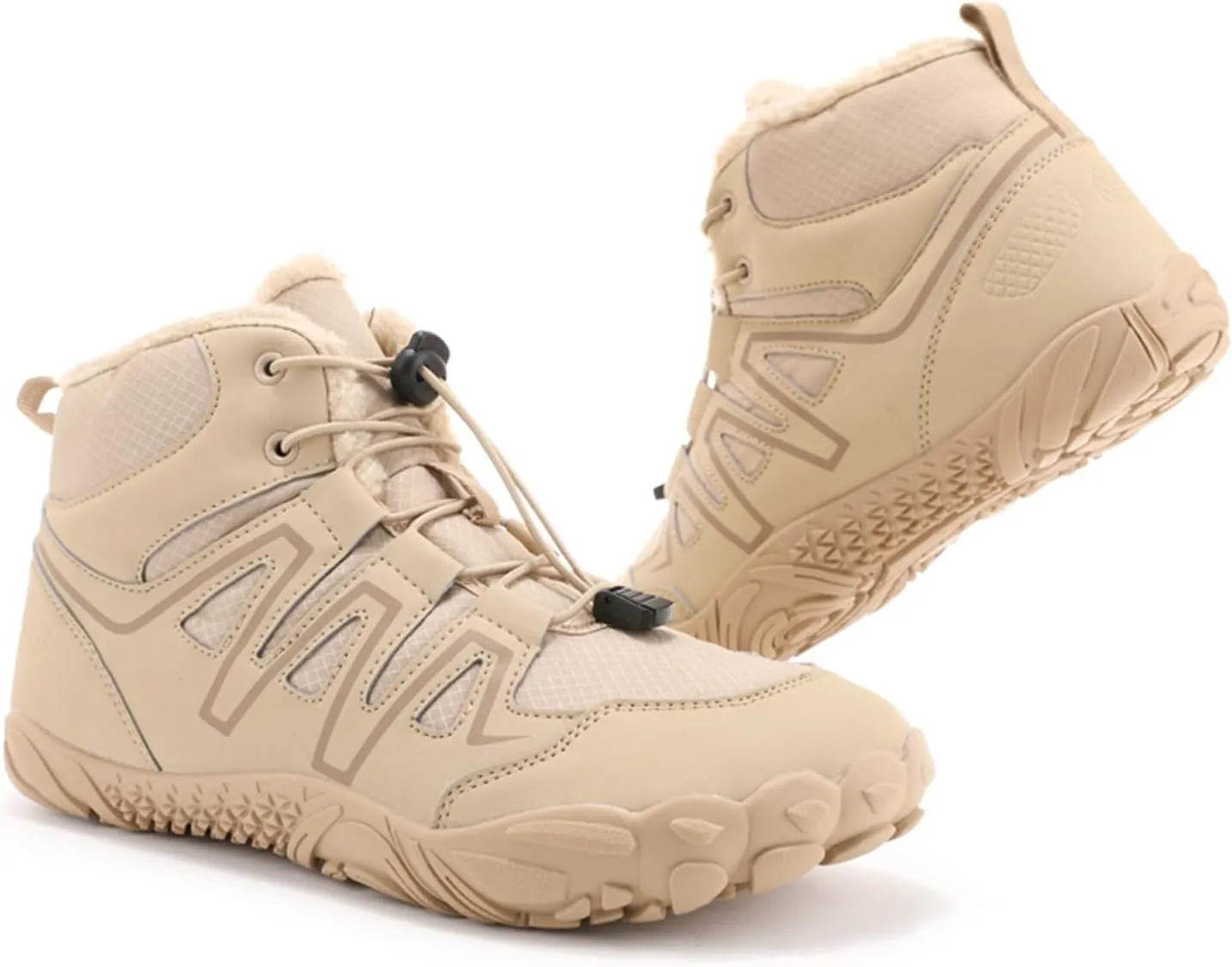Mens Womens Barefoot Winter Boots with Wide Toe Box Minimalist Five Finger Hiking Boots Fur Lined Water Resistant Ankle Booties Zero Drop Sole Walking Shoes Winter Fashion Sneakers
