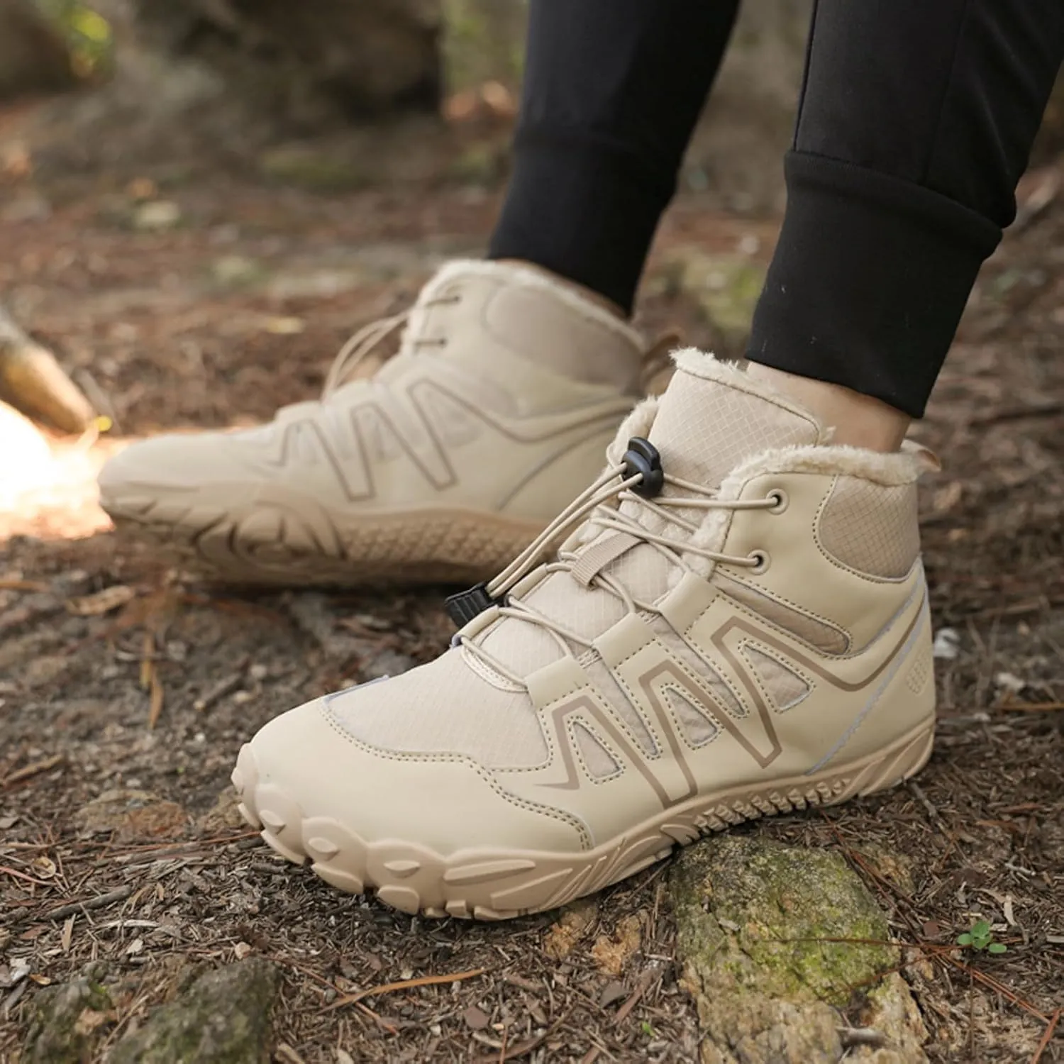 Mens Womens Barefoot Winter Boots with Wide Toe Box Minimalist Five Finger Hiking Boots Fur Lined Water Resistant Ankle Booties Zero Drop Sole Walking Shoes Winter Fashion Sneakers