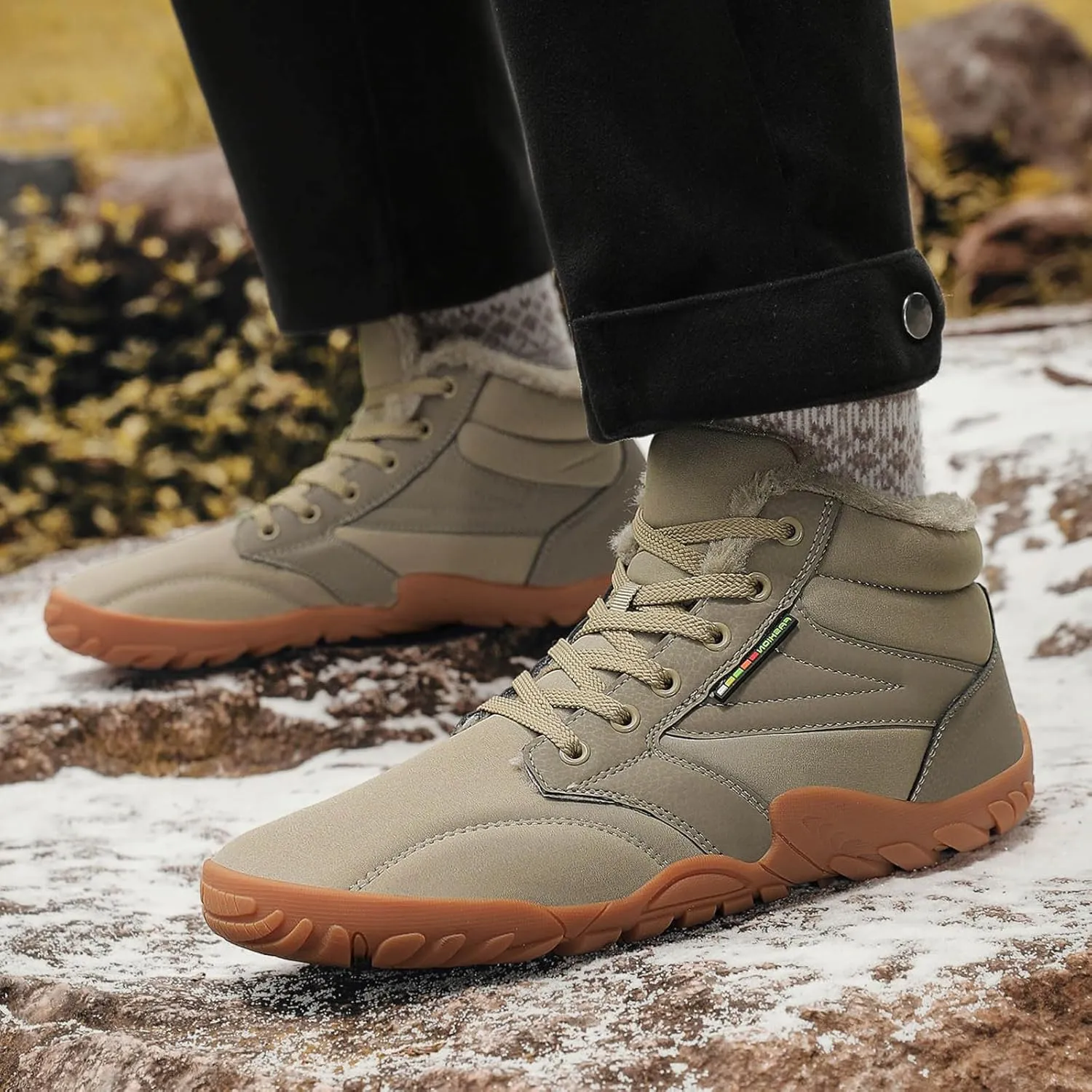 Mens Womens Winter Hiking Boots Wide Toe Box Warm Snow Boots Minimalist Barefoot Boots Zero Drop Sole Waterproof Non-Slip Ankle Booties