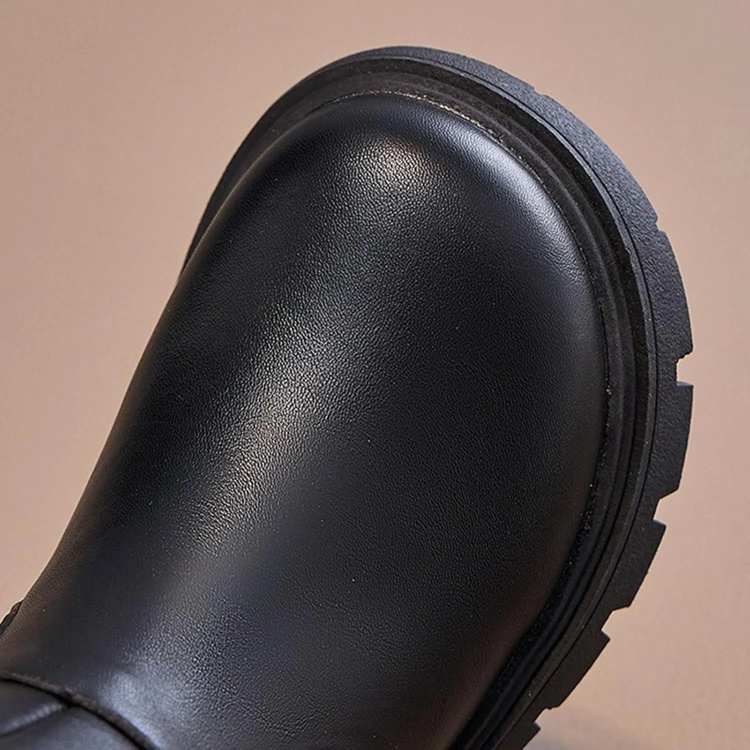 Mid Calf Girls Kids Boots Side Zipper Combat Boots Faux Leather Motorcycle Boots Breathable Low Heel Winter Shoes