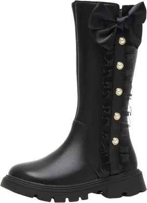 Mid Calf Girls Kids Boots Side Zipper Combat Boots Faux Leather Motorcycle Boots Breathable Low Heel Winter Shoes