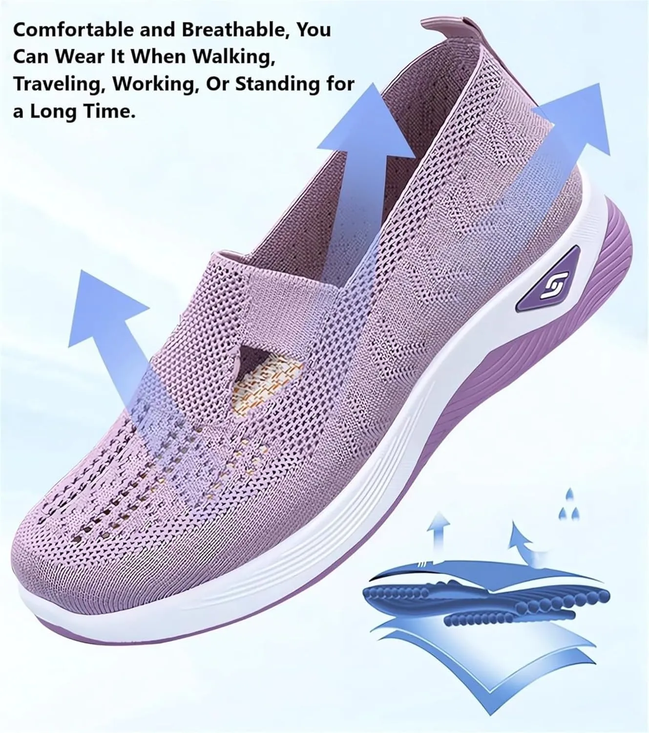 Mmoneyake Orthopedic Shoes for Women Arch Support Breathable Soft Shoes Comfy Walking Anti-Skid Sports Shoes Slip-On Breathable Mesh Trainers Casual Sneakers Footwear
