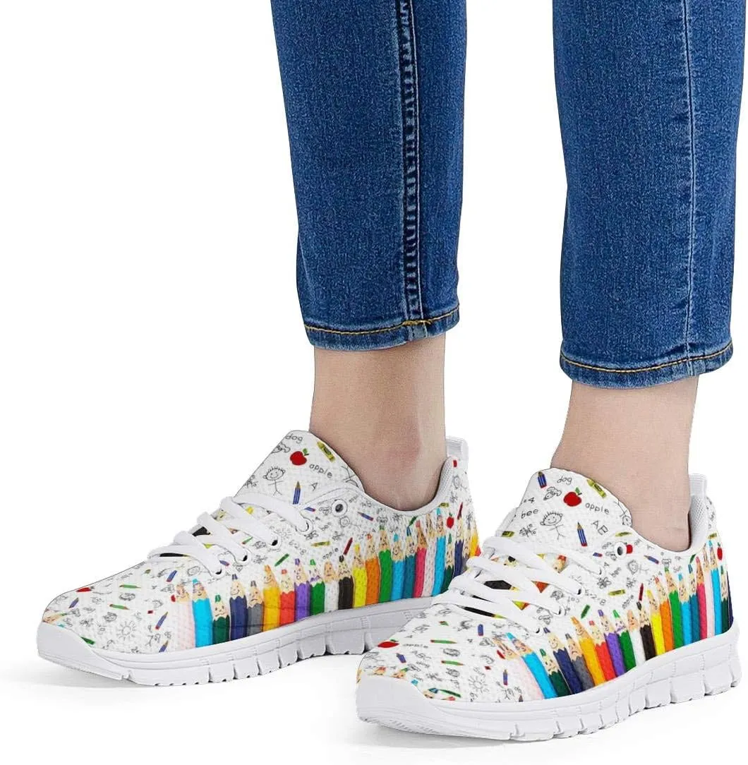 Mumeson Women Novelty Printed Air Mesh Running Sneakers Lightweight Lace-up Casual Walking Shoes