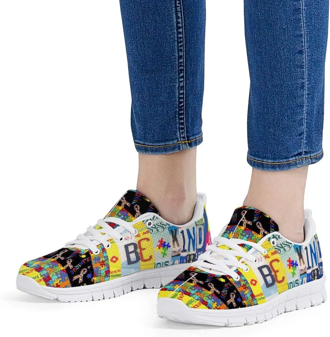 Mumeson Women Novelty Printed Air Mesh Running Sneakers Lightweight Lace-up Casual Walking Shoes