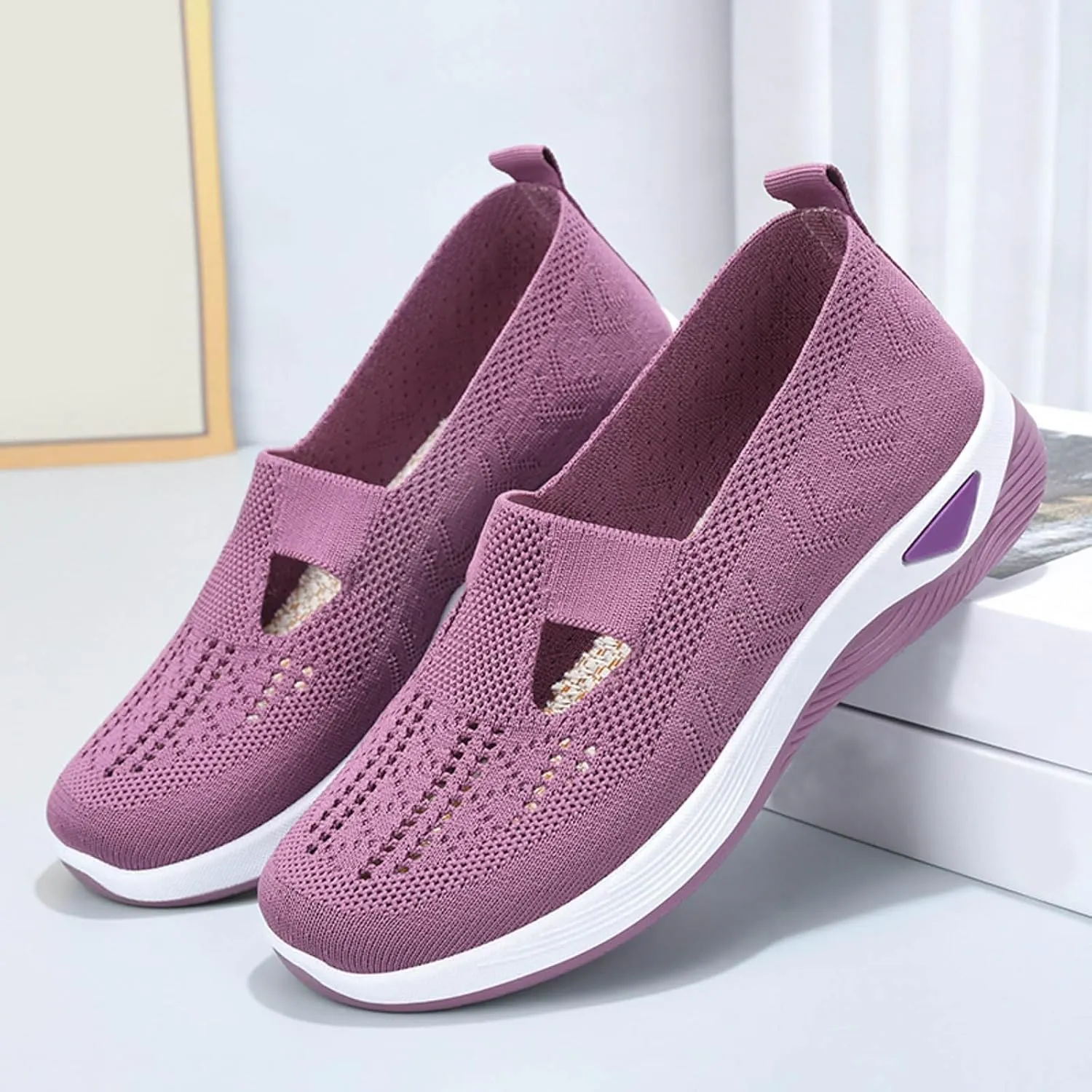 Orthopedic Casual Sneakers for Women Slip On Walking Shoes with Arch Support Comfortable Loafers Plantar Fasciitis Relief Foot Heel Pain Diabetic