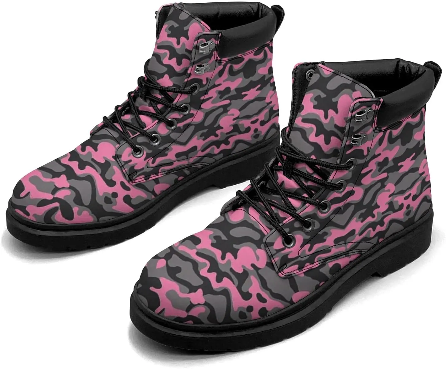 Pitovozu Camouflage Boots Womens Snow Boots Ankle Anti-Slip Combat Boots Lace Up Winter Waterproof Leather Boots Shoes Gifts for Women