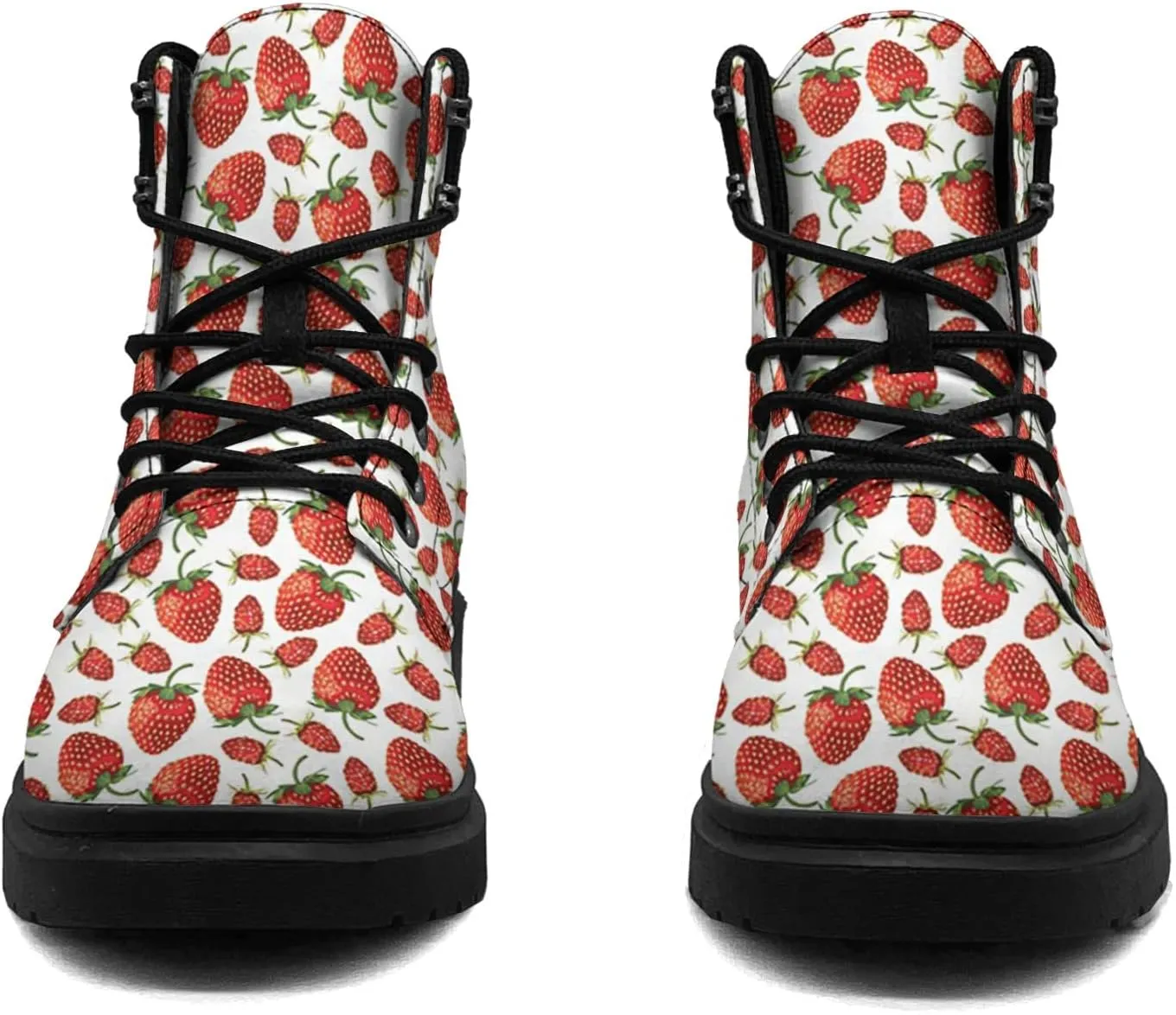 Pitovozu Strawberry Plants Floral Boots Womens Mens Snow Boots Ankle Anti-Slip Combat Boots Lace Up Waterproof Leather Boots Shoes Gifts for Women Men