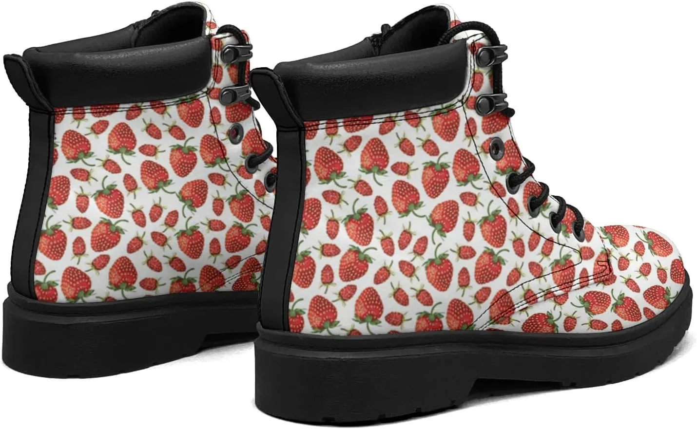Pitovozu Strawberry Plants Floral Boots Womens Mens Snow Boots Ankle Anti-Slip Combat Boots Lace Up Waterproof Leather Boots Shoes Gifts for Women Men