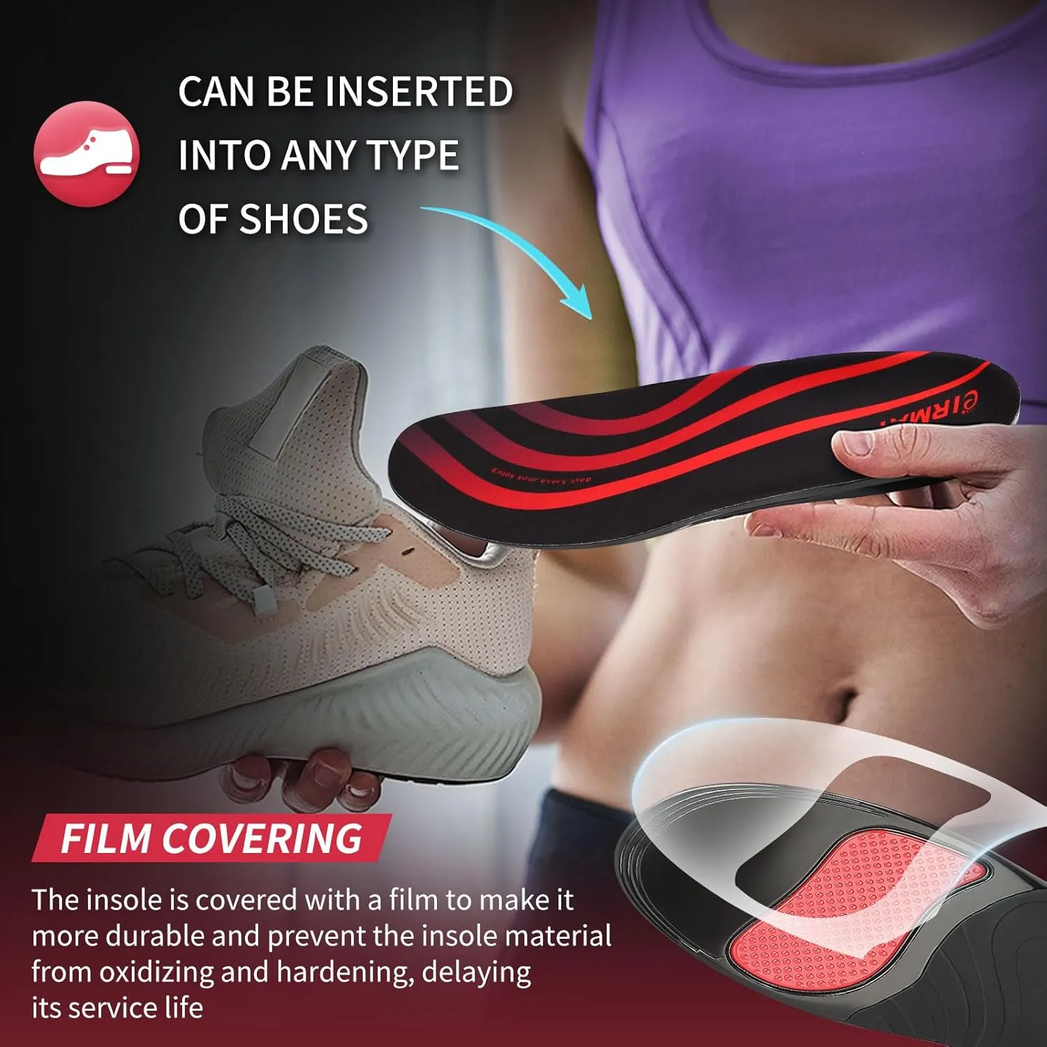 ‌Plantar Fasciitis Insoles for Men - Arch Support Inserts with Shock Absorbing Gel, Orthotic Insoles for Flat Feet Relief & All-Day Walking Comfort(S)
