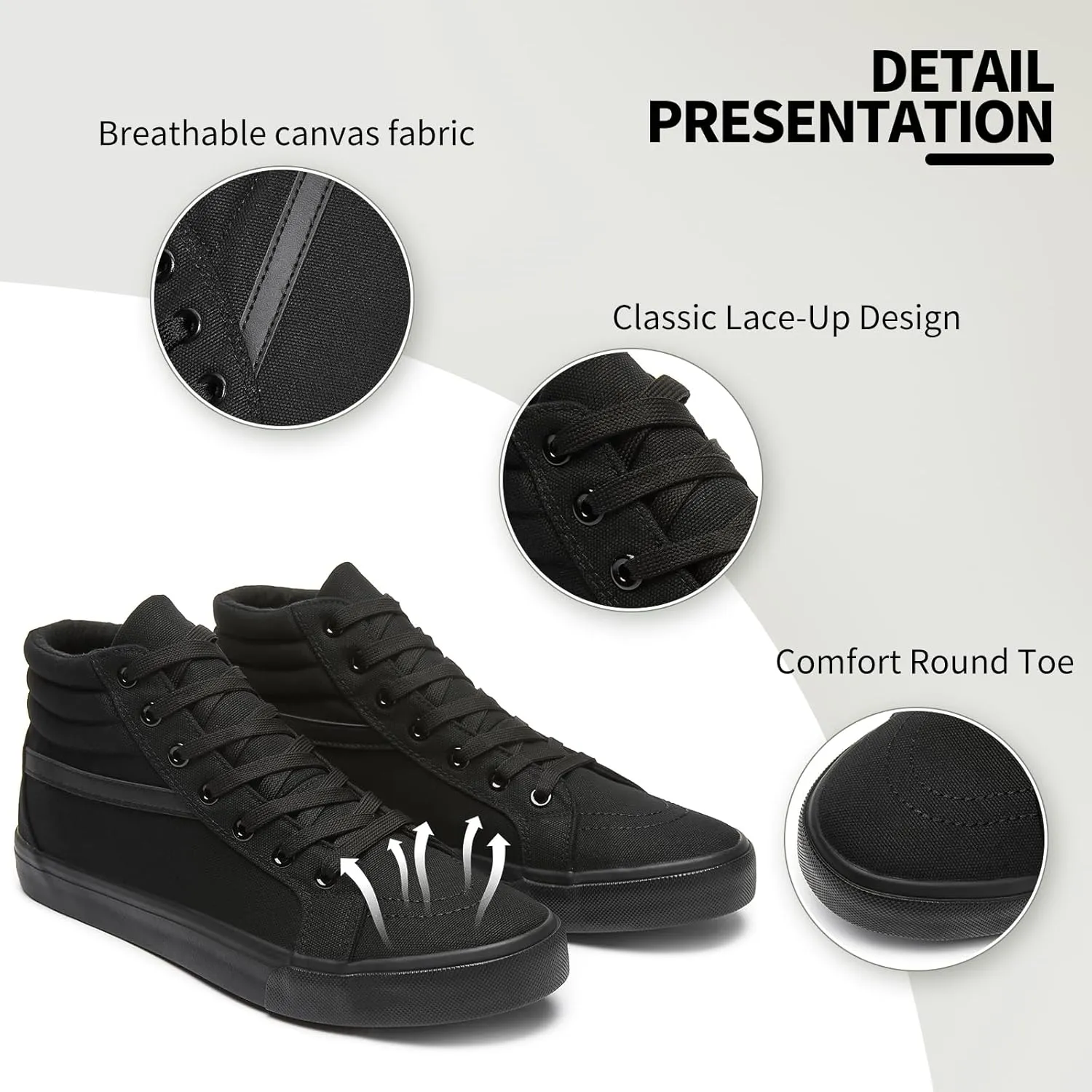 Rominz Mens White Canvas Shoes Fashion High-Top Canvas Sneakers for Men Casual Tennis Shoes Black Classic Lace-UP Walking Shoes Skate Shoes, 7