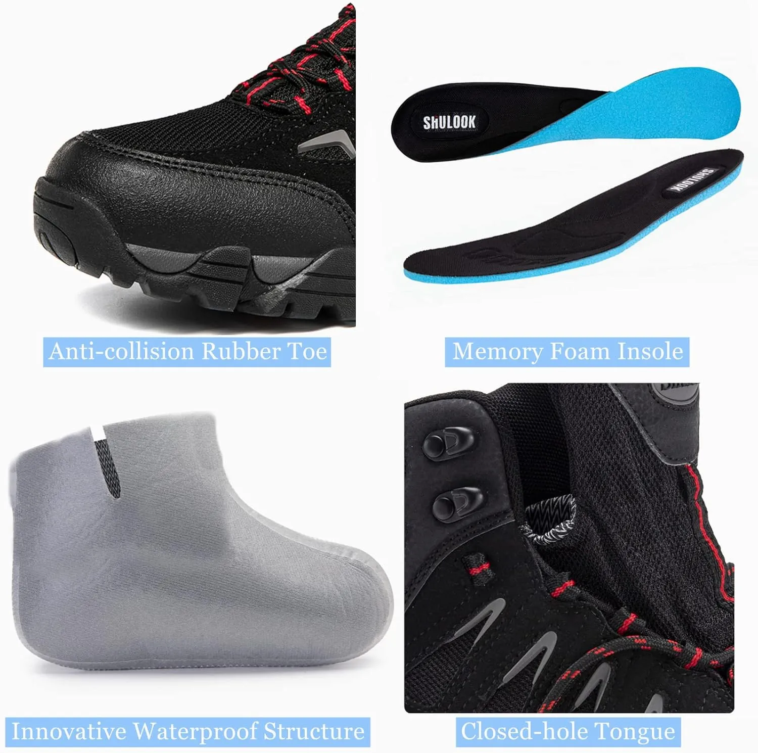 SHULOOK Men's Waterproof Hiking Boots Non-Slip Lightweight Outdoor Mid Top Ankle Boot Breathable Work Trekking Shoes