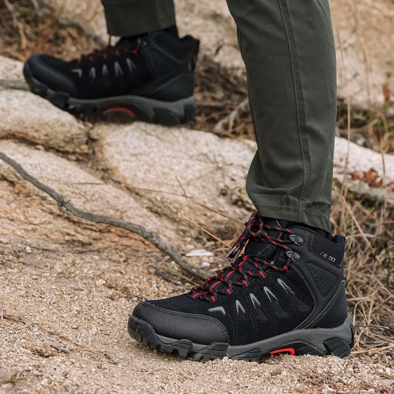 SHULOOK Men's Waterproof Hiking Boots Non-Slip Lightweight Outdoor Mid Top Ankle Boot Breathable Work Trekking Shoes