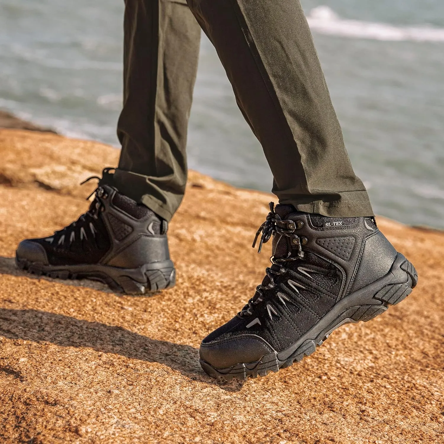 SHULOOK Men's Waterproof Hiking Boots Non-Slip Lightweight Outdoor Mid Top Ankle Boot Breathable Work Trekking Shoes