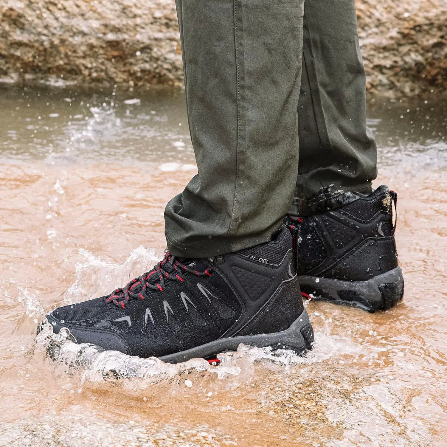SHULOOK Men's Waterproof Hiking Boots Non-Slip Lightweight Outdoor Mid Top Ankle Boot Breathable Work Trekking Shoes